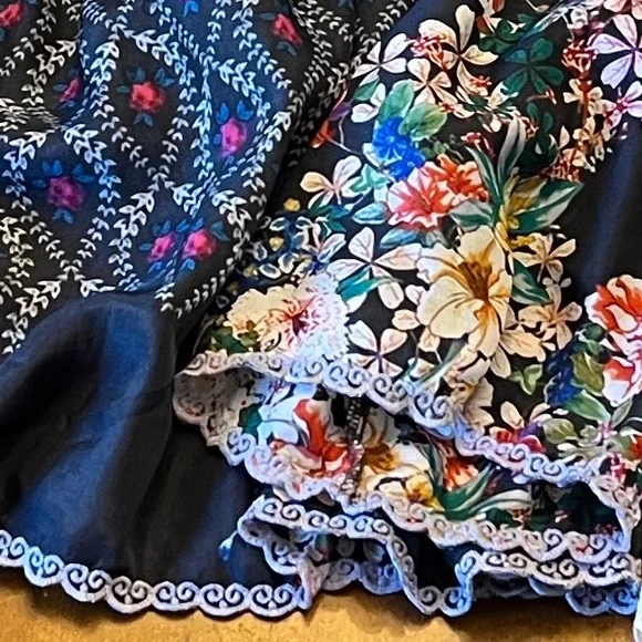 Johnny Was Martel Tassel-Tie Printed Silk Top xs small kimono black colorful - Picture 10 of 10